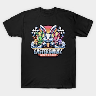 Easter Bunny Nitro Boost Cute Racing Bunnies Checkered Flag Race Track Happy Easter Rabbit Racer T-Shirt